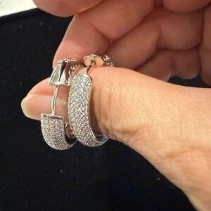 Genevive Silver CZ Hoop Earrings